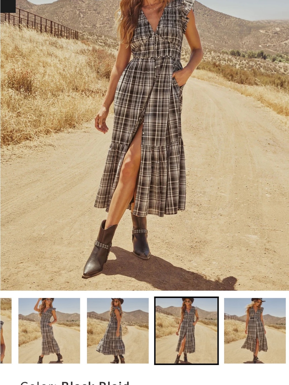 Vici Lindah Smocked Plaid Maxi Dress